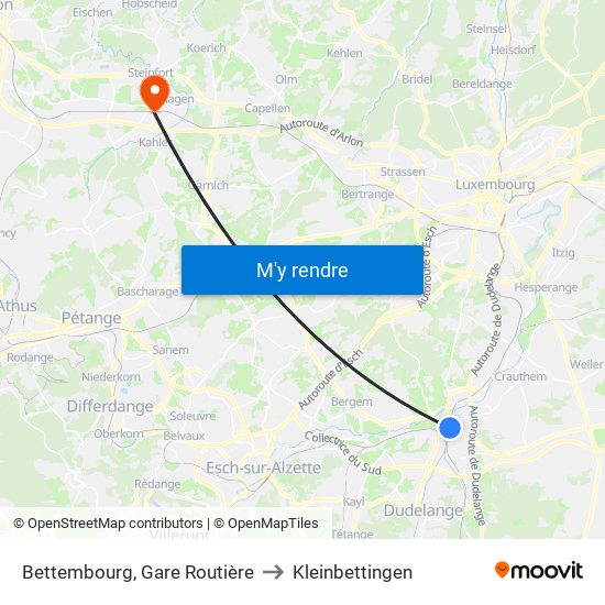 Bettembourg, Gare Routière to Kleinbettingen map