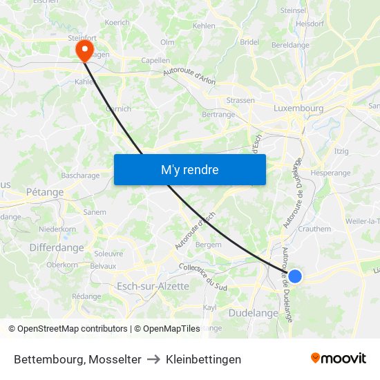 Bettembourg, Mosselter to Kleinbettingen map
