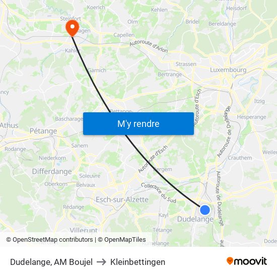 Dudelange, AM Boujel to Kleinbettingen map