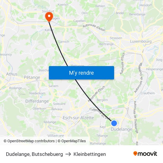 Dudelange, Butschebuerg to Kleinbettingen map