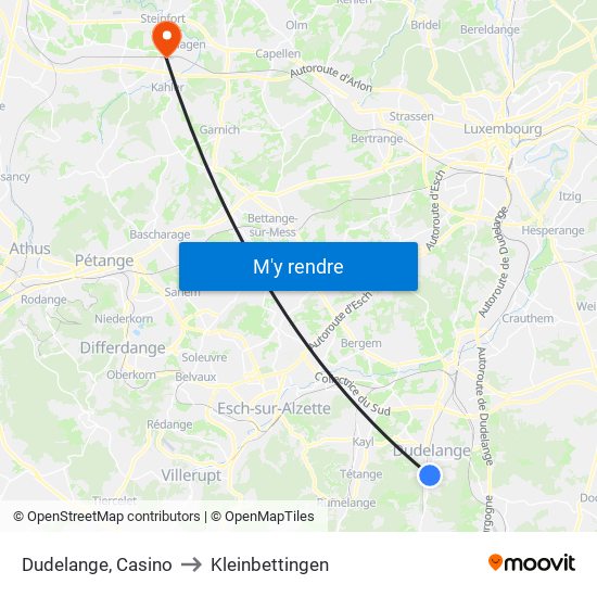 Dudelange, Casino to Kleinbettingen map