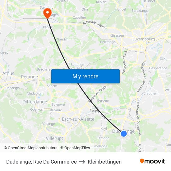 Dudelange, Rue Du Commerce to Kleinbettingen map