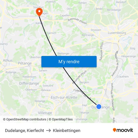 Dudelange, Kierfecht to Kleinbettingen map