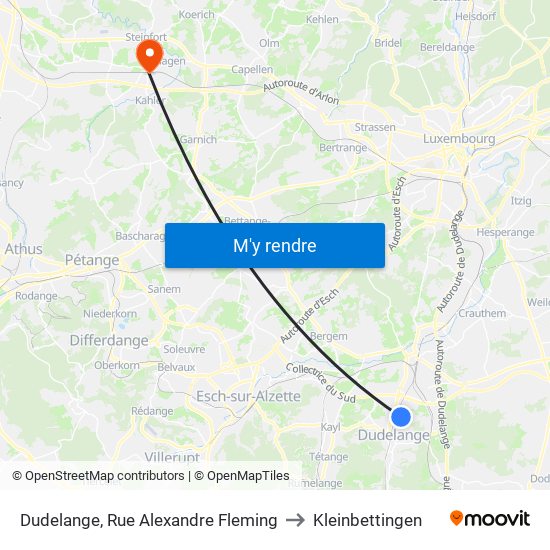 Dudelange, Rue Alexandre Fleming to Kleinbettingen map