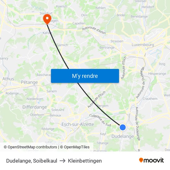 Dudelange, Soibelkaul to Kleinbettingen map