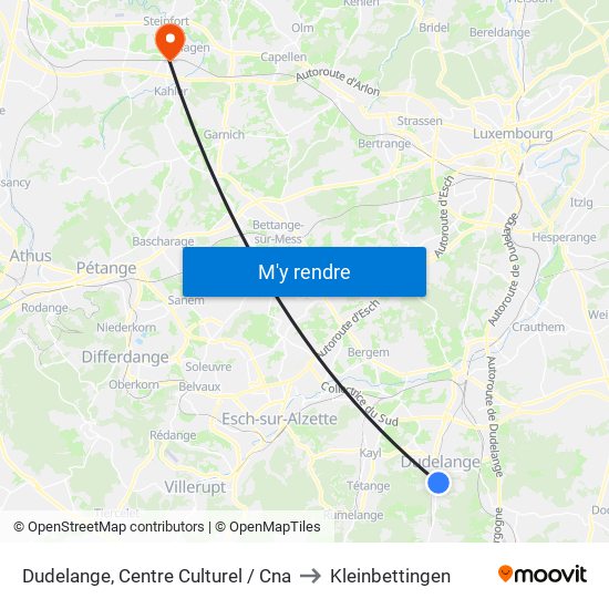 Dudelange, Centre Culturel / Cna to Kleinbettingen map
