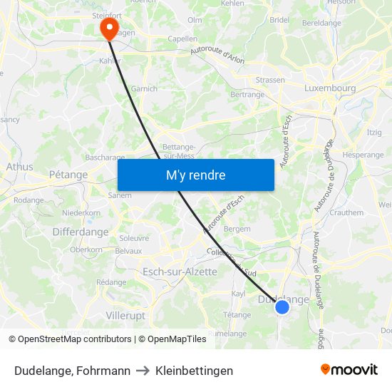 Dudelange, Fohrmann to Kleinbettingen map