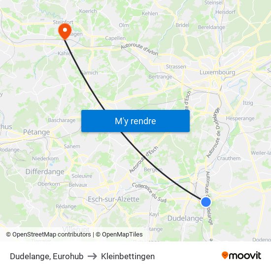 Dudelange, Eurohub to Kleinbettingen map