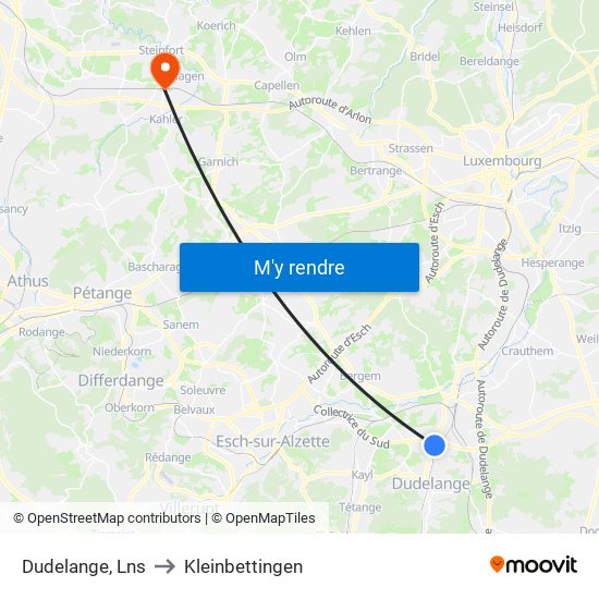 Dudelange, Lns to Kleinbettingen map