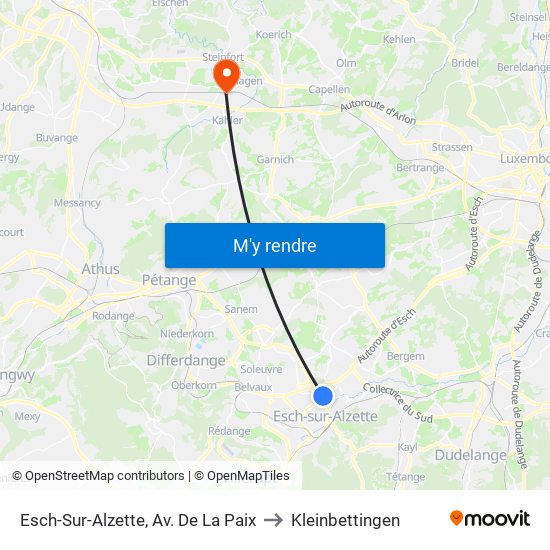 Esch-Sur-Alzette, Av. De La Paix to Kleinbettingen map
