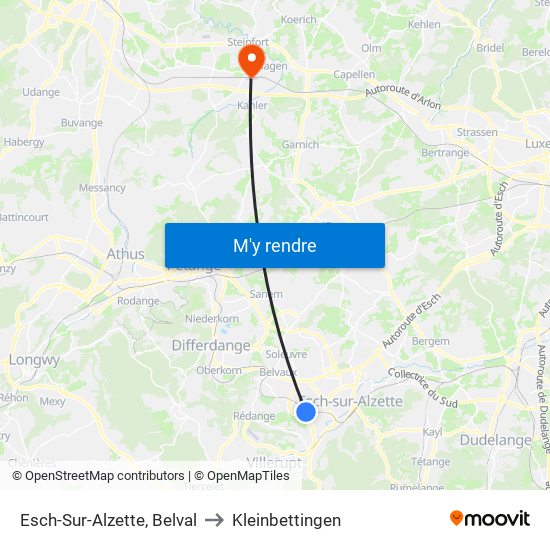 Esch-Sur-Alzette, Belval to Kleinbettingen map