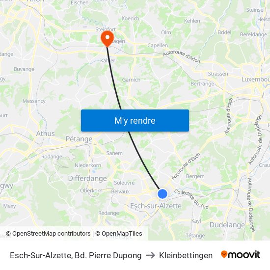 Esch-Sur-Alzette, Bd. Pierre Dupong to Kleinbettingen map