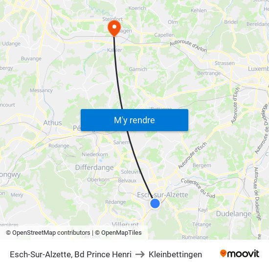 Esch-Sur-Alzette, Bd Prince Henri to Kleinbettingen map