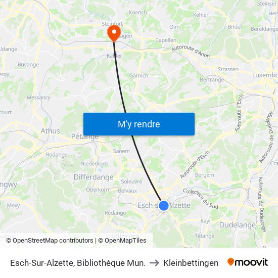 Esch-Sur-Alzette, Bibliothèque Mun. to Kleinbettingen map
