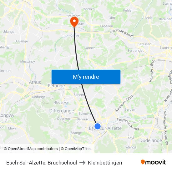 Esch-Sur-Alzette, Bruchschoul to Kleinbettingen map