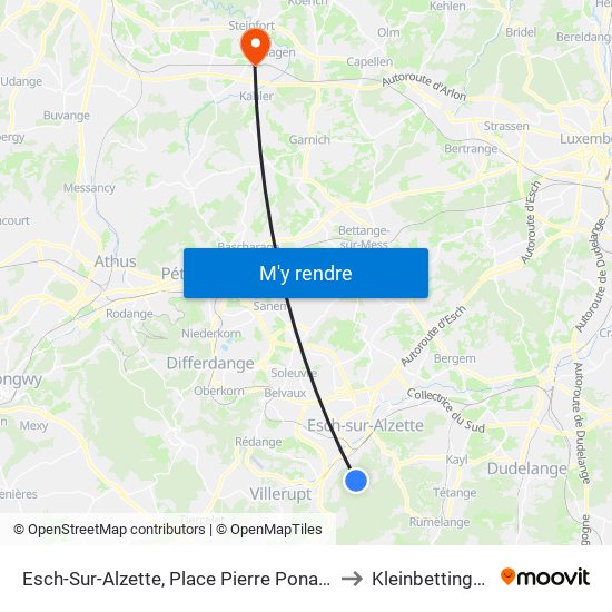 Esch-Sur-Alzette, Place Pierre Ponath to Kleinbettingen map