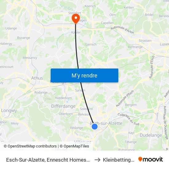 Esch-Sur-Alzette, Ennescht Homescht to Kleinbettingen map