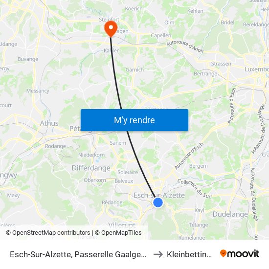 Esch-Sur-Alzette, Passerelle Gaalgebierg to Kleinbettingen map