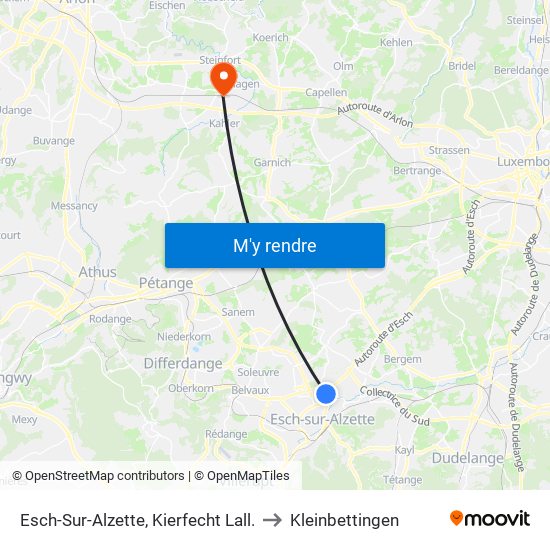 Esch-Sur-Alzette, Kierfecht Lall. to Kleinbettingen map