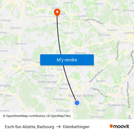 Esch-Sur-Alzette, Barbourg to Kleinbettingen map