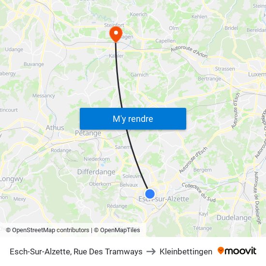 Esch-Sur-Alzette, Rue Des Tramways to Kleinbettingen map