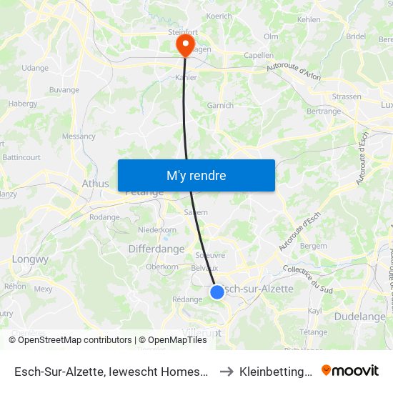 Esch-Sur-Alzette, Iewescht Homescht to Kleinbettingen map