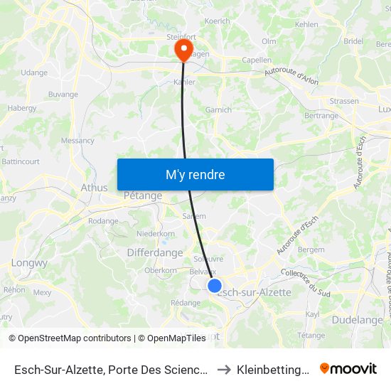 Esch-Sur-Alzette, Porte Des Sciences to Kleinbettingen map