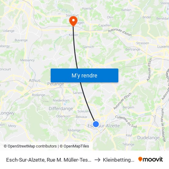 Esch-Sur-Alzette, Rue M. Müller-Tesch to Kleinbettingen map