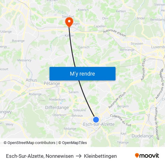 Esch-Sur-Alzette, Nonnewisen to Kleinbettingen map