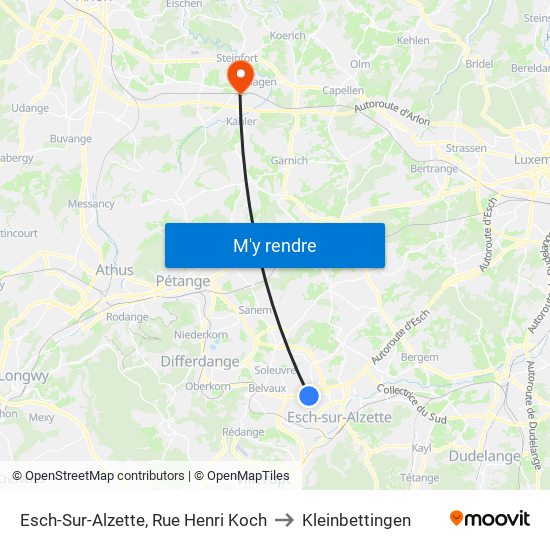 Esch-Sur-Alzette, Rue Henri Koch to Kleinbettingen map
