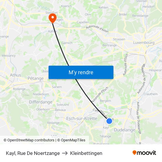 Kayl, Rue De Noertzange to Kleinbettingen map