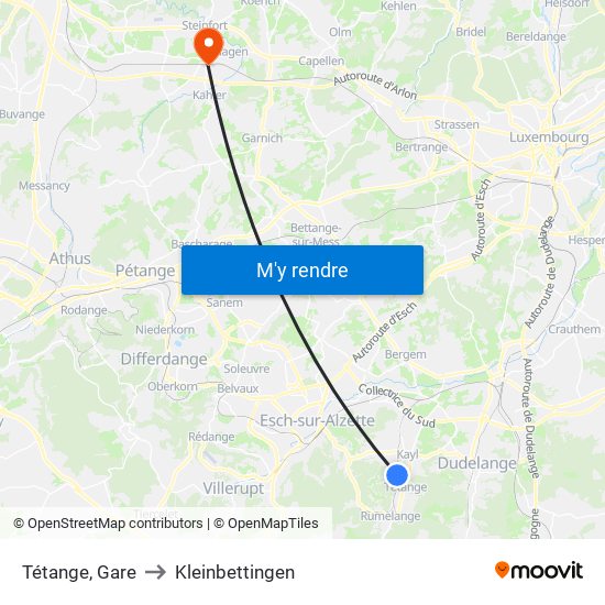 Tétange, Gare to Kleinbettingen map