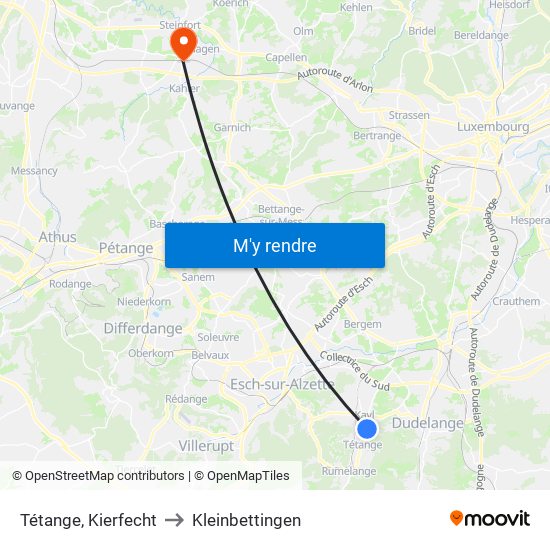 Tétange, Kierfecht to Kleinbettingen map