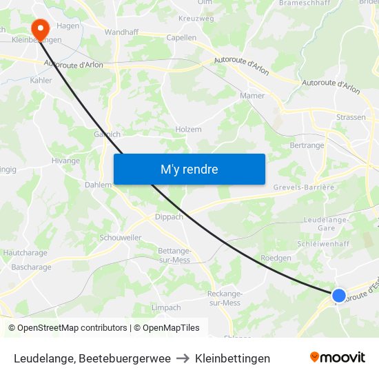 Leudelange, Beetebuergerwee to Kleinbettingen map