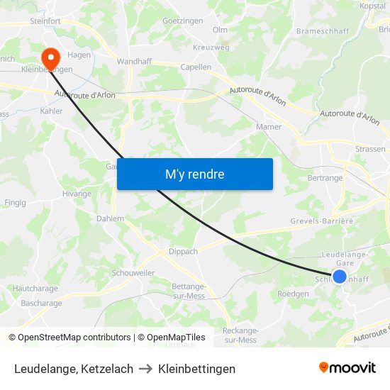 Leudelange, Ketzelach to Kleinbettingen map