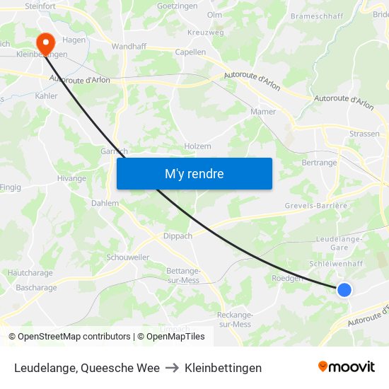 Leudelange, Queesche Wee to Kleinbettingen map