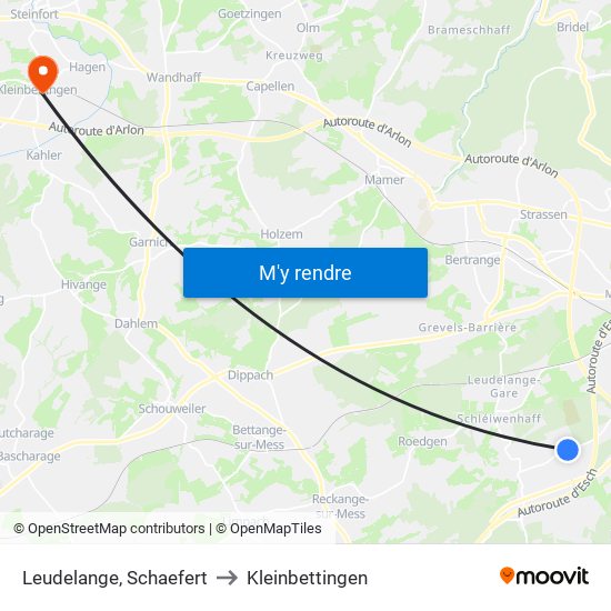 Leudelange, Schaefert to Kleinbettingen map