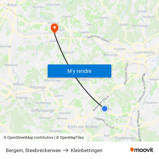 Bergem, Steebréckerwee to Kleinbettingen map