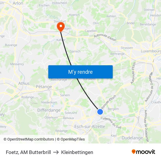 Foetz, AM Butterbrill to Kleinbettingen map