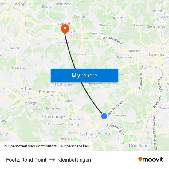 Foetz, Rond Point to Kleinbettingen map