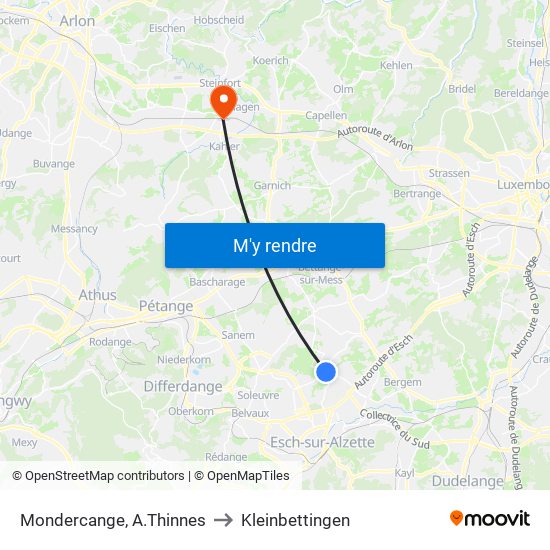 Mondercange, A.Thinnes to Kleinbettingen map