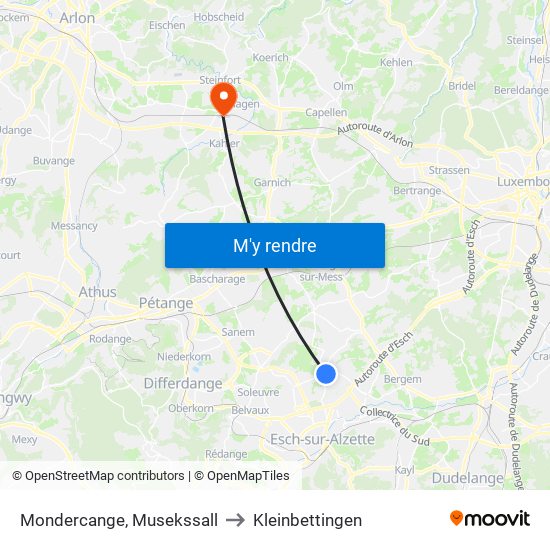 Mondercange, Musekssall to Kleinbettingen map