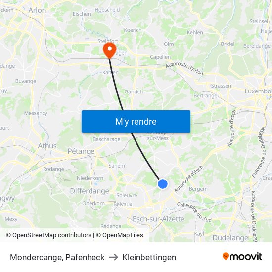 Mondercange, Pafenheck to Kleinbettingen map