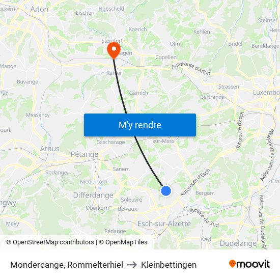 Mondercange, Rommelterhiel to Kleinbettingen map
