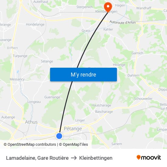 Lamadelaine, Gare Routière to Kleinbettingen map
