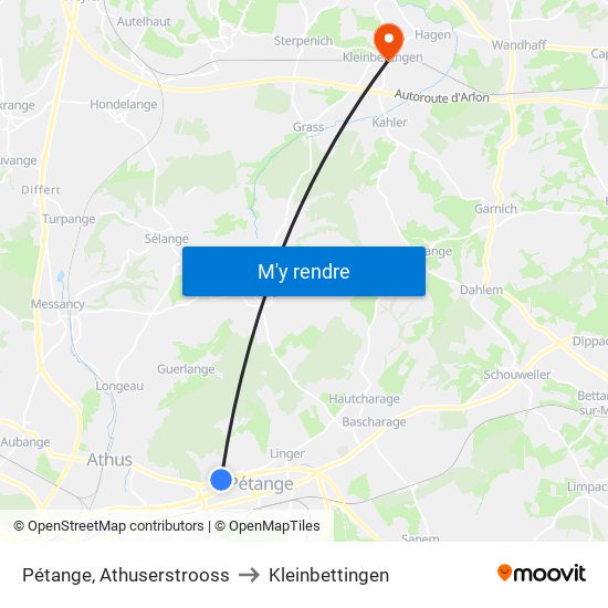 Pétange, Athuserstrooss to Kleinbettingen map