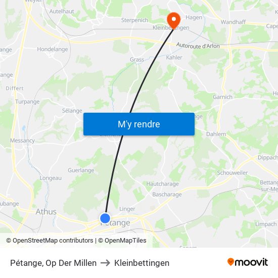Pétange, Op Der Millen to Kleinbettingen map