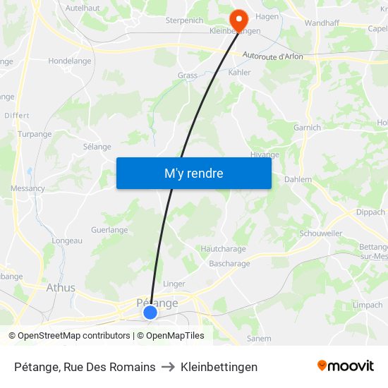 Pétange, Rue Des Romains to Kleinbettingen map