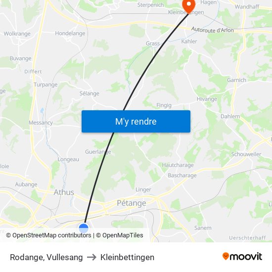 Rodange, Vullesang to Kleinbettingen map