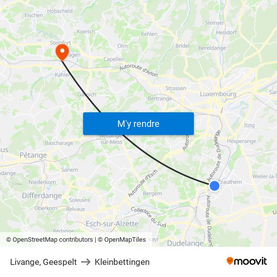 Livange, Geespelt to Kleinbettingen map